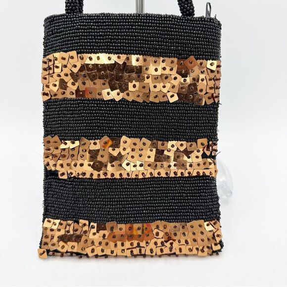 Black and Copper‎ Beaded, Sequined Small Fancy Mini Bag Handbag - Picture 3 of 10